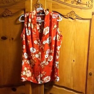 Rose & Olive sleeveless burnt orange floral print blouse size L